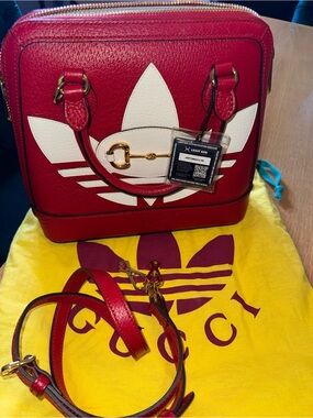 Gucci X Adidas Red Leather Top-Handle Satchel